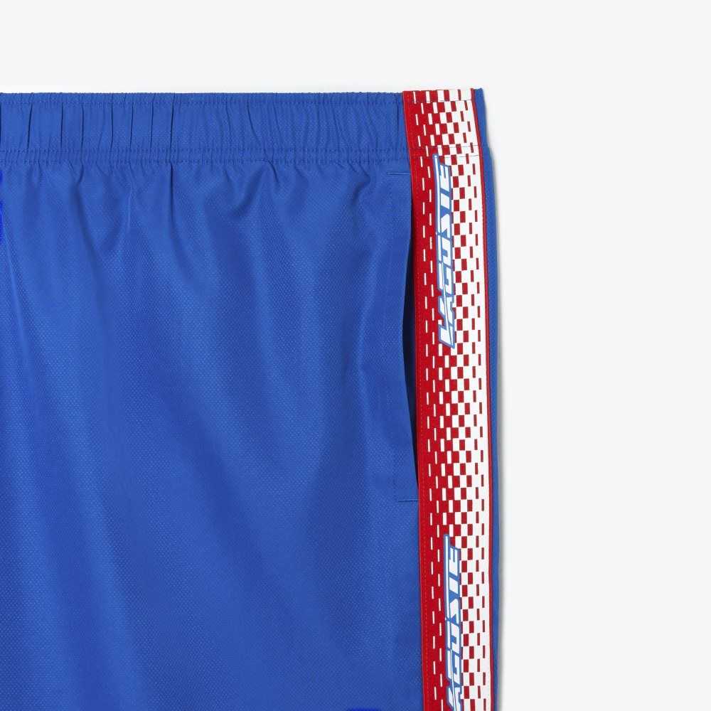 Lacoste SPORT Big Fit Logo Stripe Shorts Blue | RMVO-76841