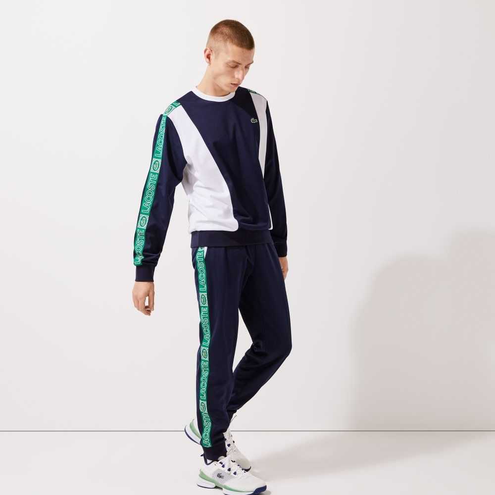 Lacoste SPORT Branded Bands Tracksuit Pants Navy Blue / White / Green | EXGK-89652