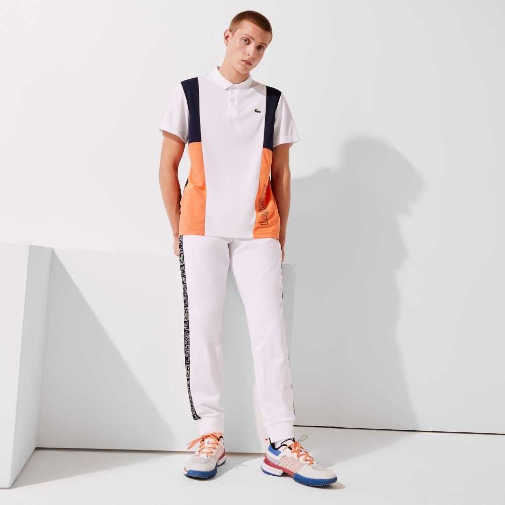 Lacoste SPORT Branded Bands Tracksuit Pants White / Orange / Navy Blue | YITG-59743