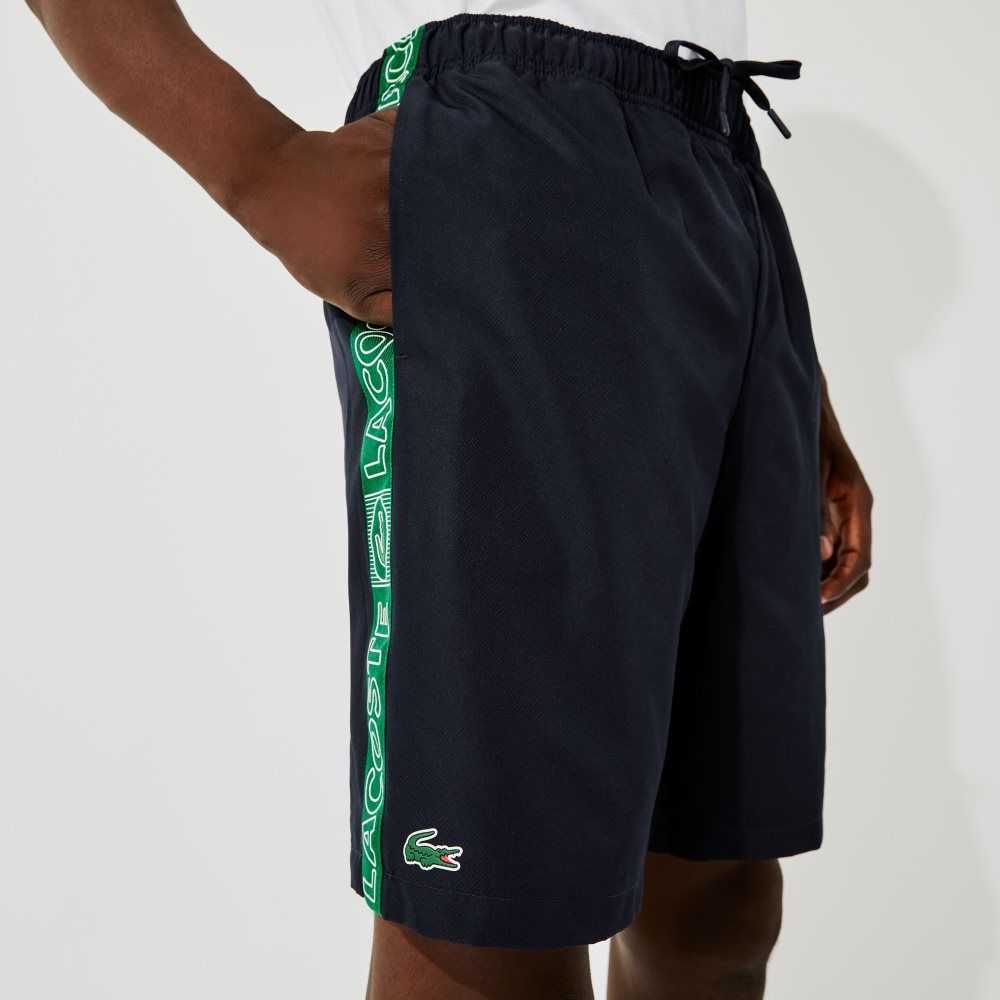 Lacoste SPORT Branded Side Bands Shorts Navy Blue / Green | WHKA-87904