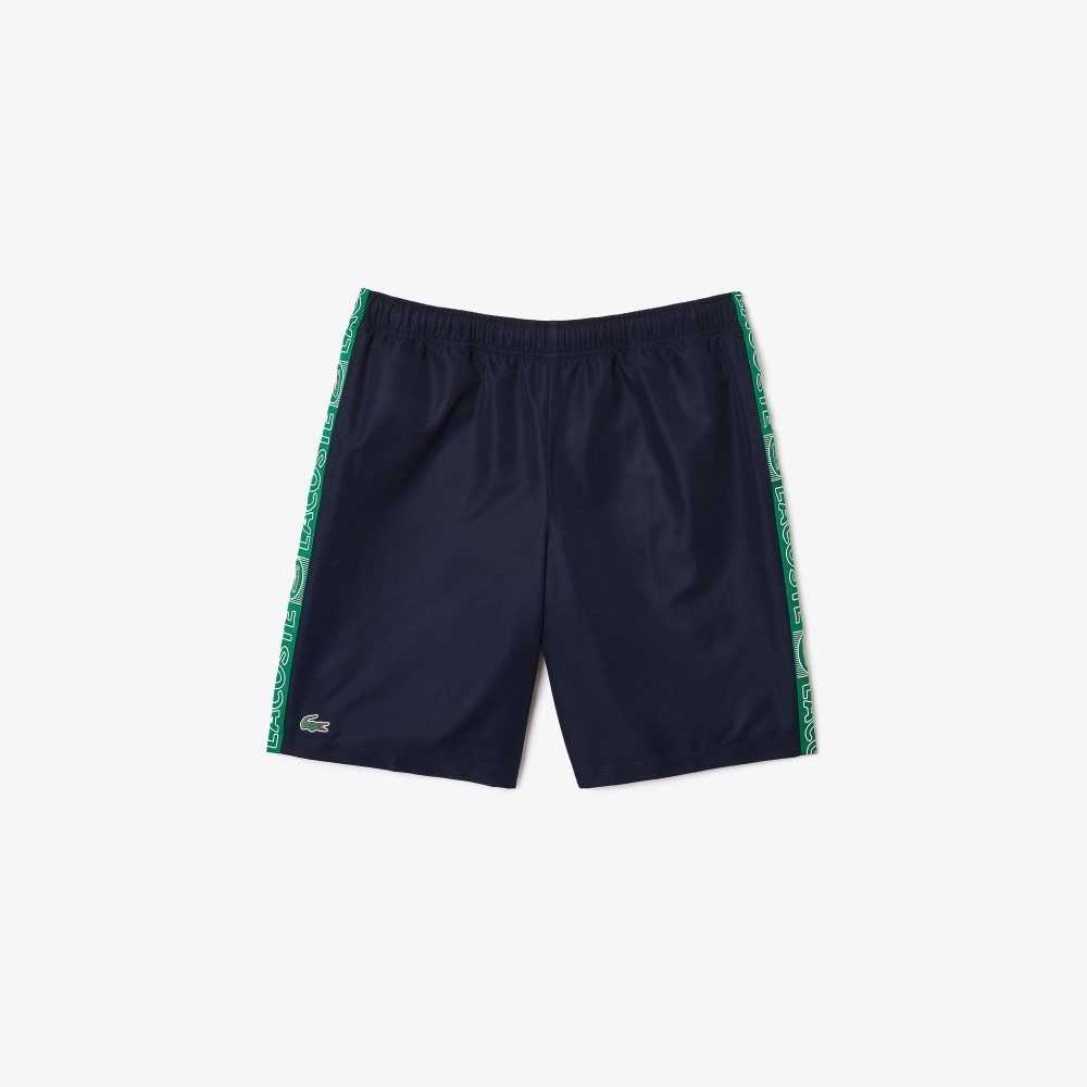 Lacoste SPORT Branded Side Bands Shorts Navy Blue / Green | WHKA-87904