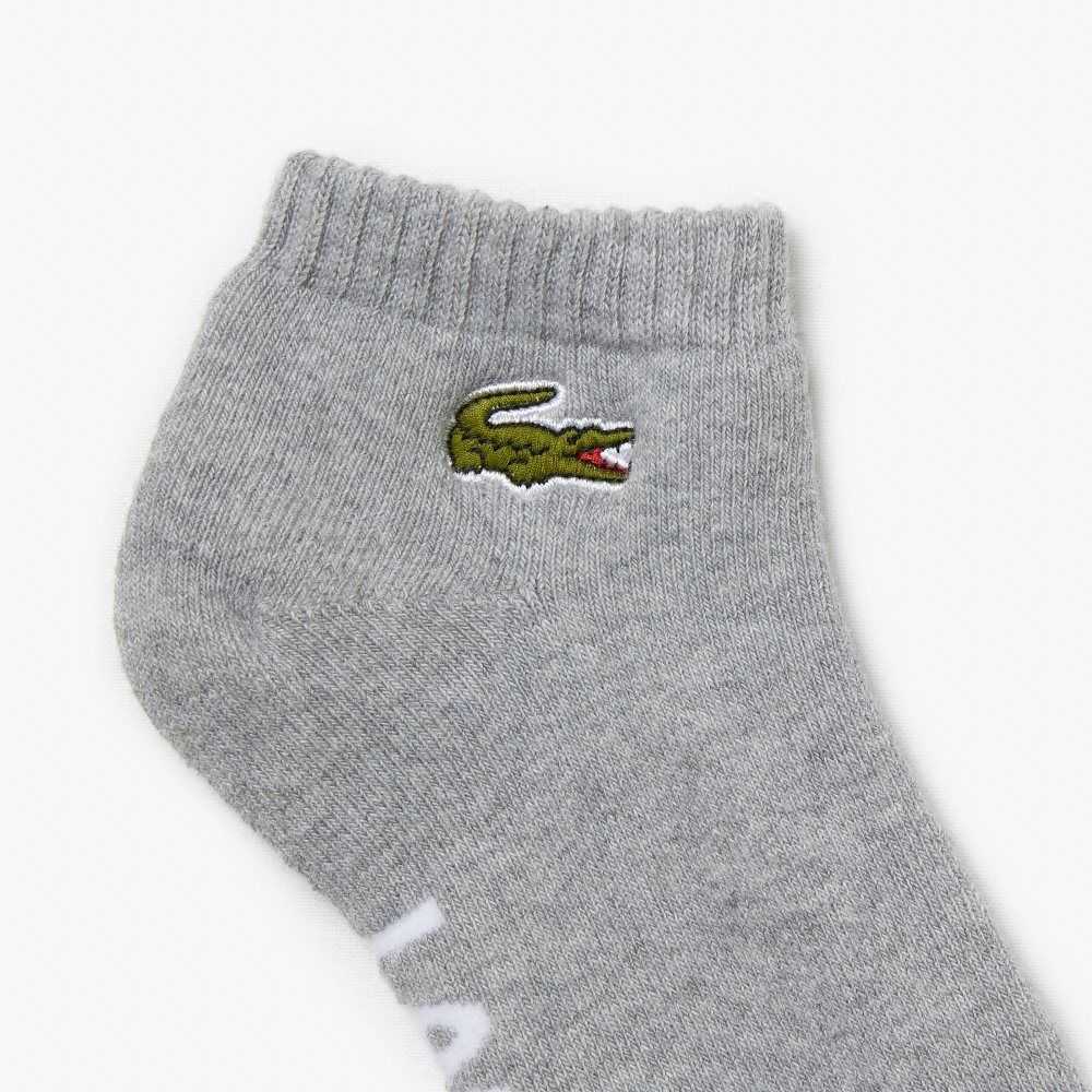 Lacoste SPORT Branded Stretch Cotton Low-Cut Socks Grey Chine / White | DRTZ-04962