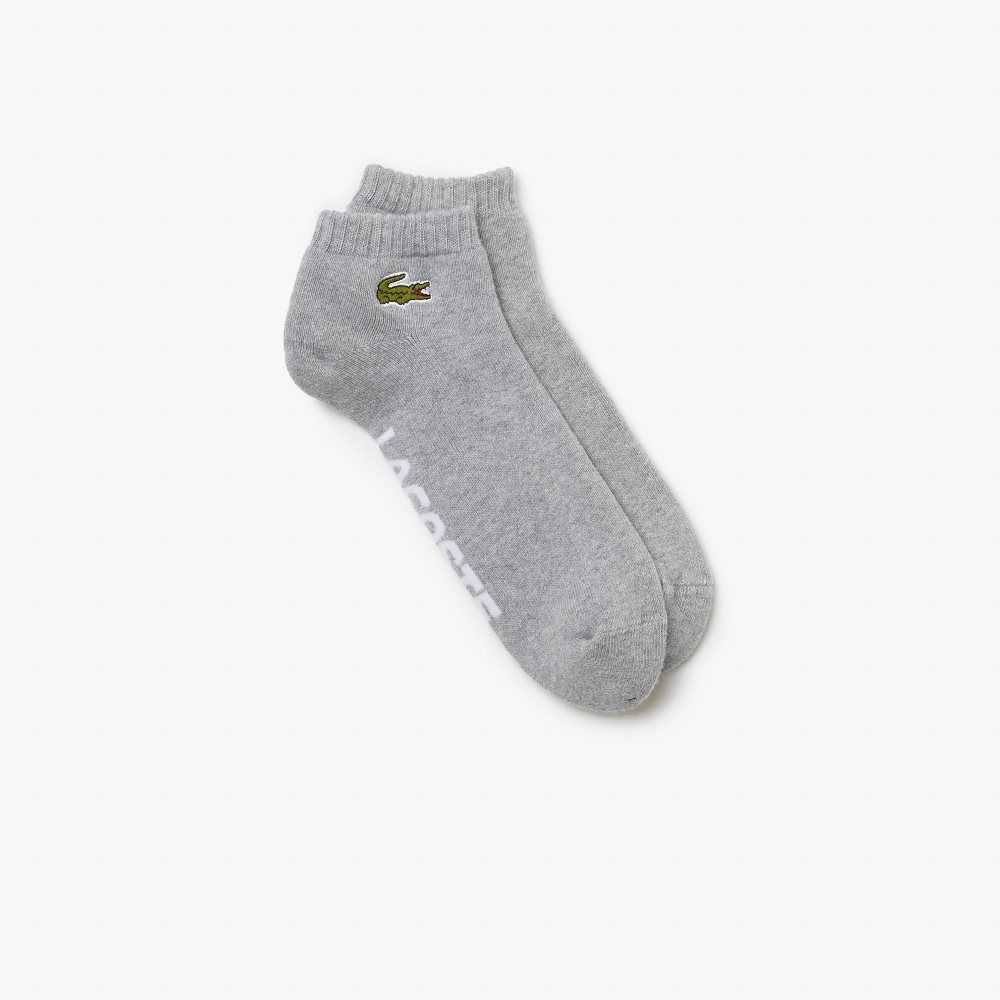 Lacoste SPORT Branded Stretch Cotton Low-Cut Socks Grey Chine / White | DRTZ-04962