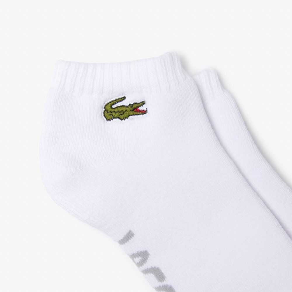 Lacoste SPORT Branded Stretch Cotton Low-Cut Socks White / Grey Chine | HTDC-93247