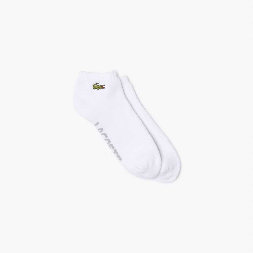 Lacoste SPORT Branded Stretch Cotton Low-Cut Socks White / Grey Chine | HTDC-93247