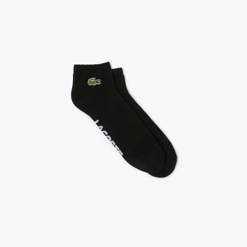 Lacoste SPORT Branded Stretch Cotton Low-Cut Socks Black / White | NCID-43795