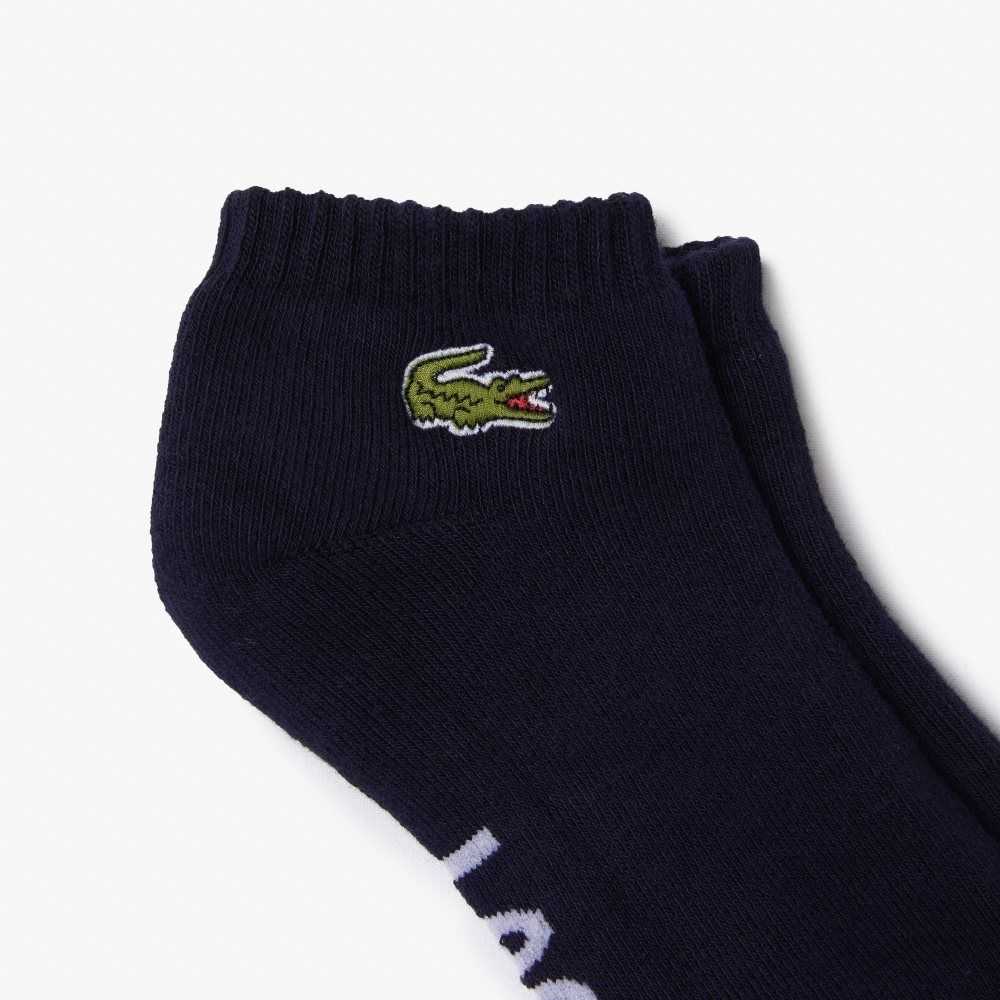 Lacoste SPORT Branded Stretch Cotton Low-Cut Socks Navy Blue / White | RXQH-29841