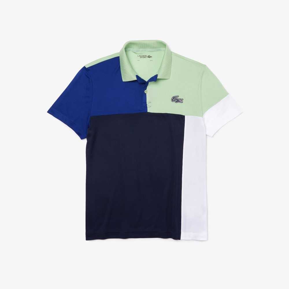 Lacoste SPORT Breathable Colorblock Pique Polo Green / Blue / Navy Blue / White | PILE-90253