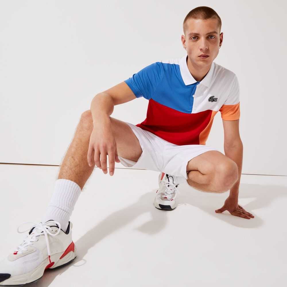 Lacoste SPORT Breathable Colorblock Pique Polo White / Blue / Red / Orange / Black | QXBA-82579