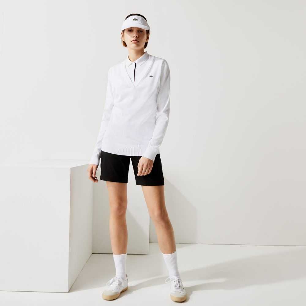 Lacoste SPORT Breathable V-Neck Cotton Golf Sweater White | NVXT-59801