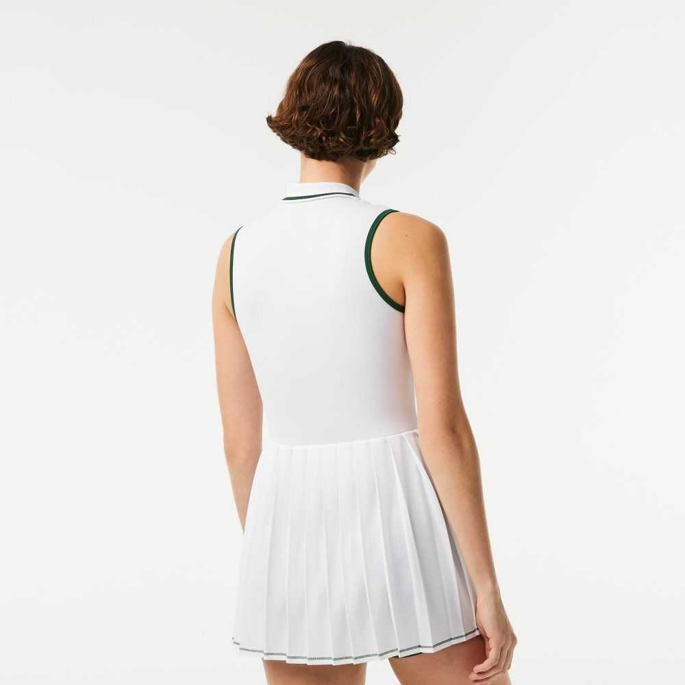 Lacoste SPORT Built-In Short Pleated Tennis Dress White / Green | DTCN-36017