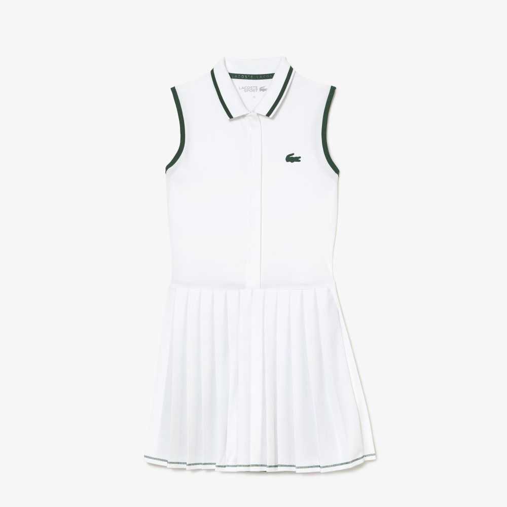 Lacoste SPORT Built-In Short Pleated Tennis Dress White / Green | DTCN-36017