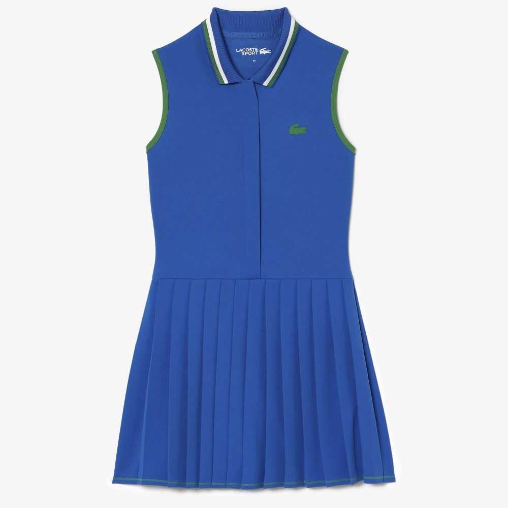 Lacoste SPORT Built-In Short Pleated Tennis Dress Blue / Green | YGUV-50496