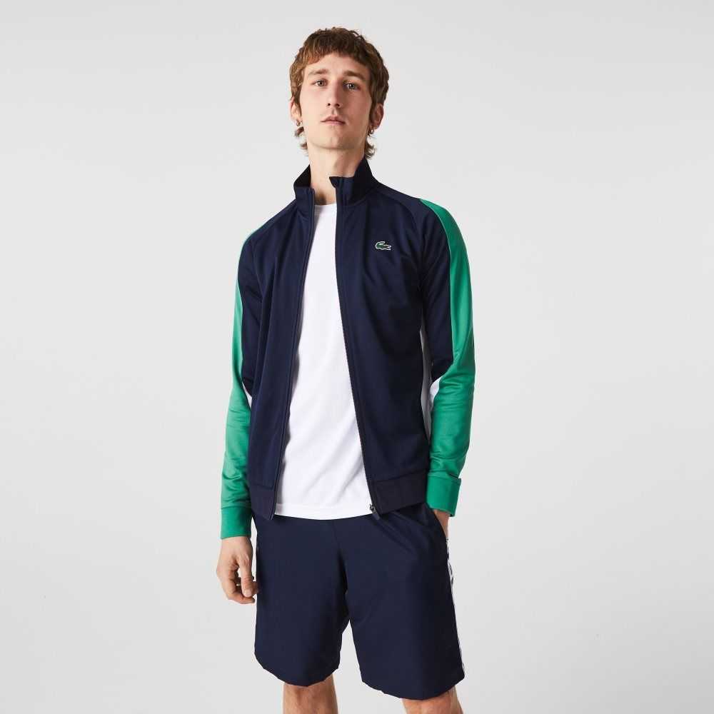 Lacoste SPORT Classic Fit Zip Tennis Sweatshirt Navy Blue / Green / White | ZXHR-31928