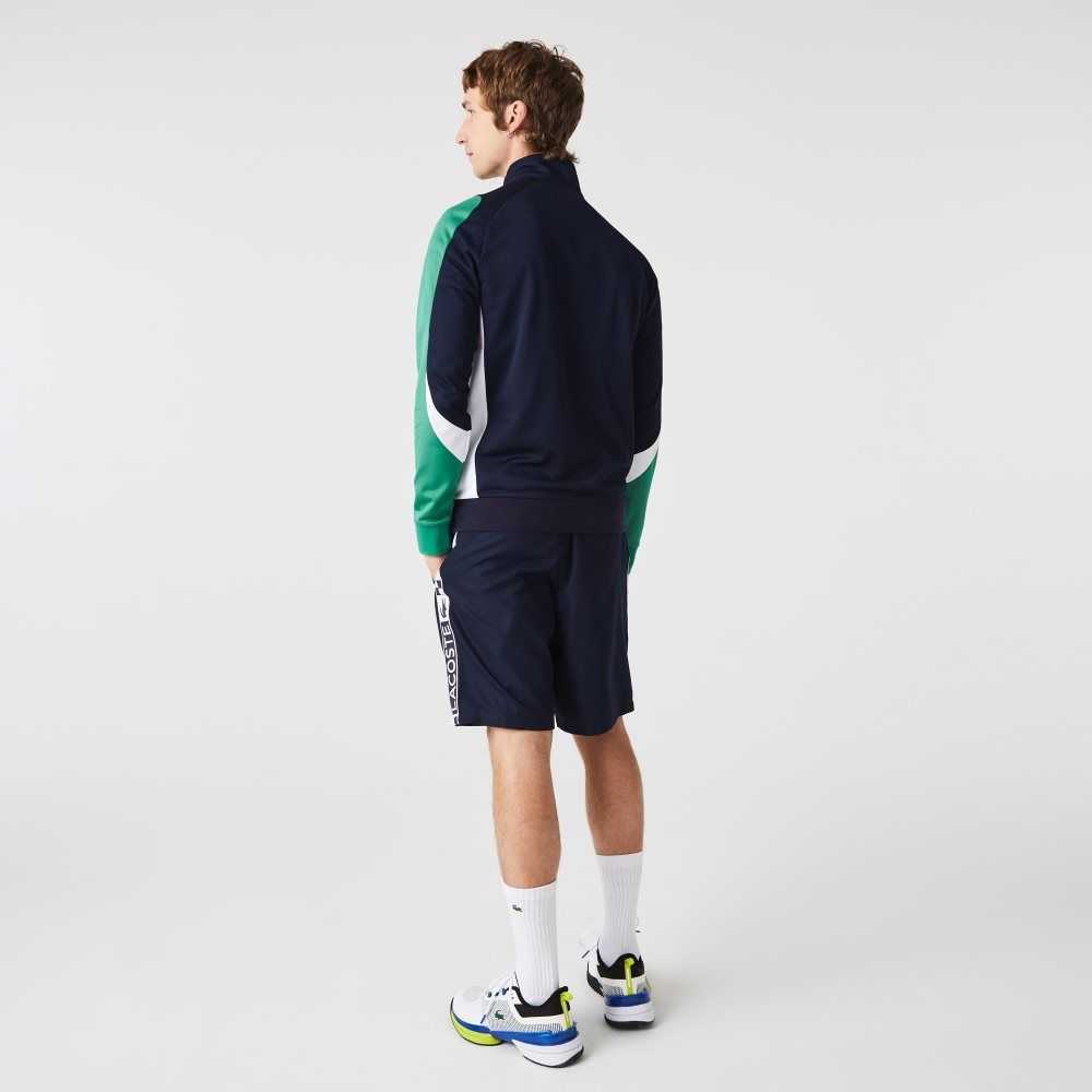 Lacoste SPORT Classic Fit Zip Tennis Sweatshirt Navy Blue / Green / White | ZXHR-31928