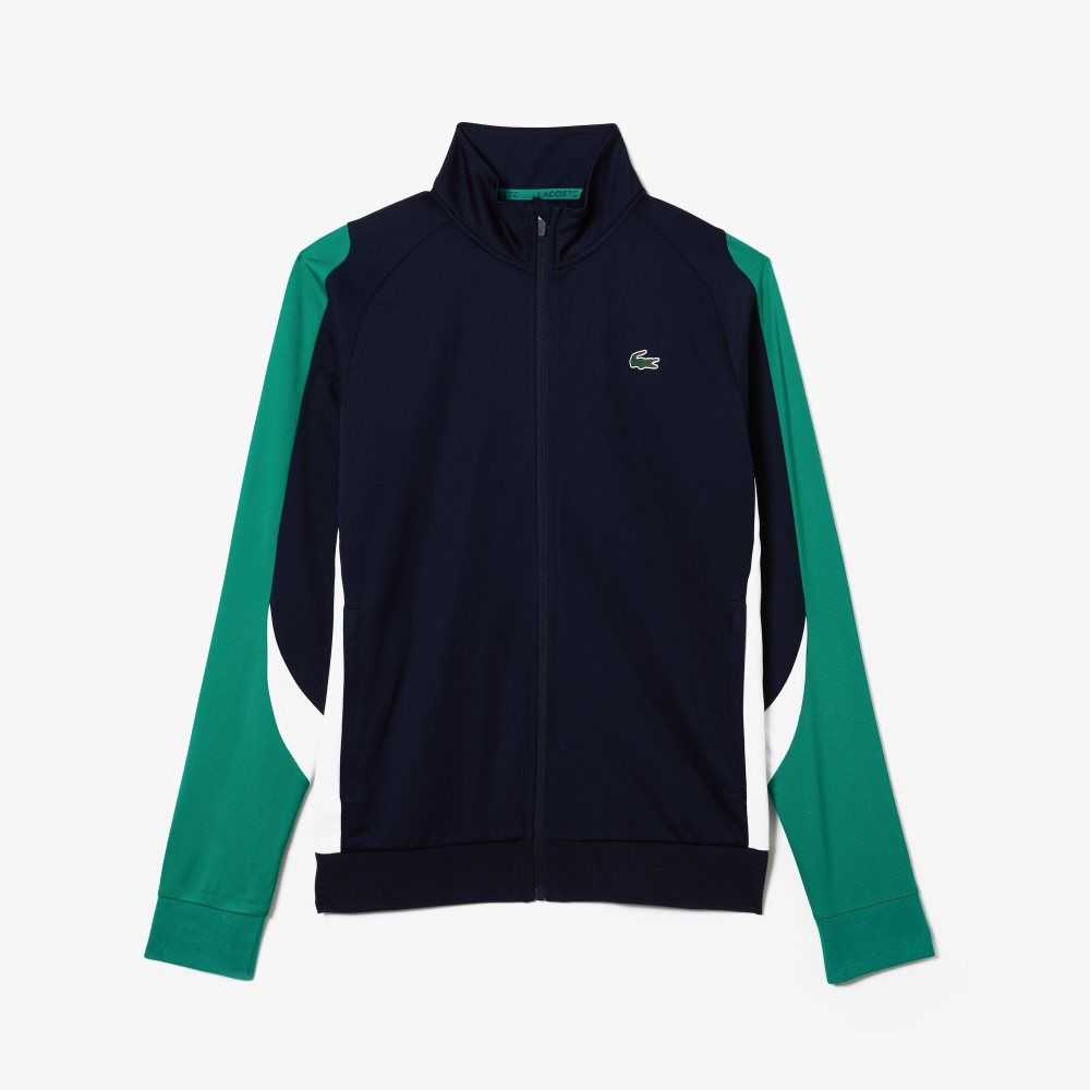 Lacoste SPORT Classic Fit Zip Tennis Sweatshirt Navy Blue / Green / White | ZXHR-31928