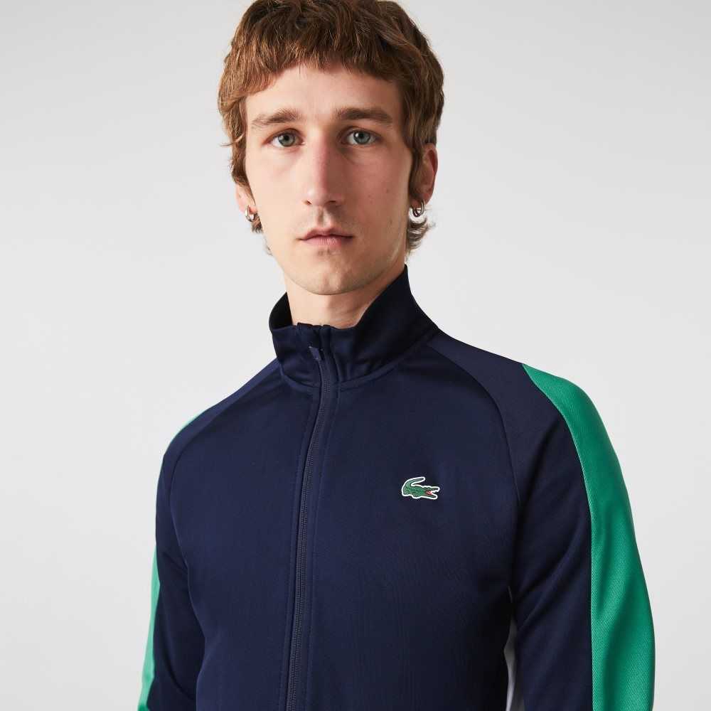 Lacoste SPORT Classic Fit Zip Tennis Sweatshirt Navy Blue / Green / White | ZXHR-31928