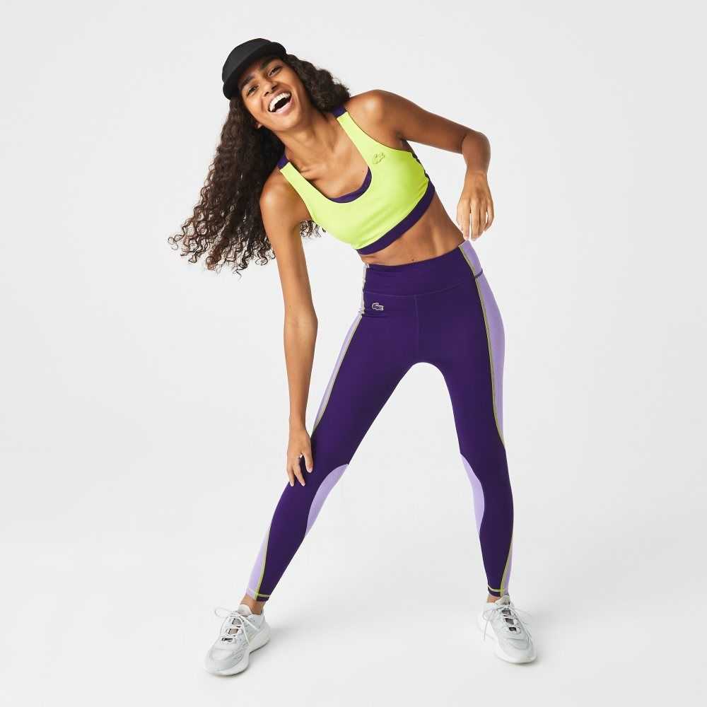 Lacoste SPORT Color-Block Knit Effect Leggings Purple | UEPO-27640