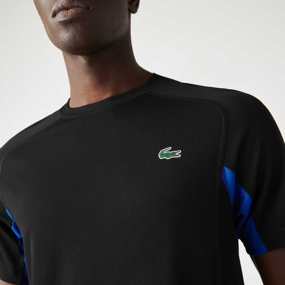 Lacoste SPORT Color-Block Ultra-Dry Pique Tennis T-Shirt Black / Blue / Black | HETO-36294