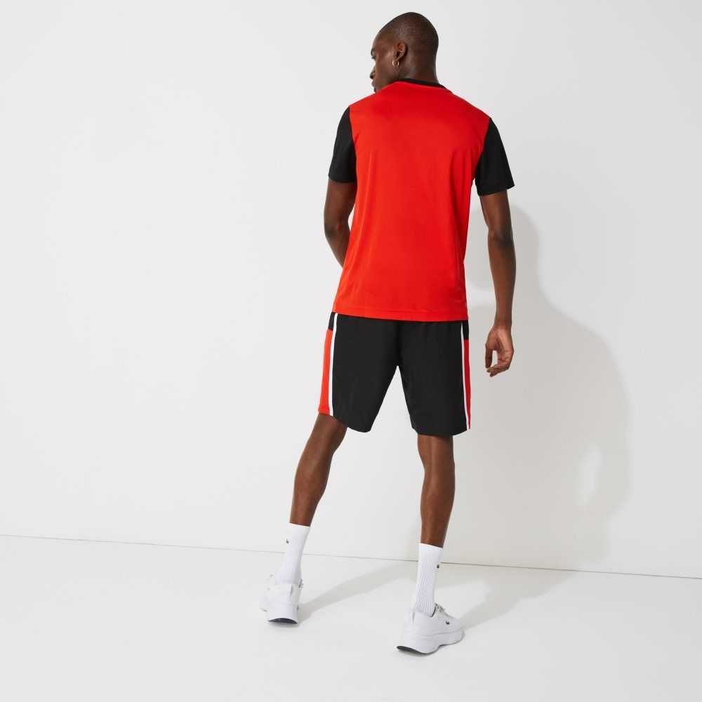 Lacoste SPORT Colorblock Panels Lightweight Shorts Black / Red / White | QKPG-98743