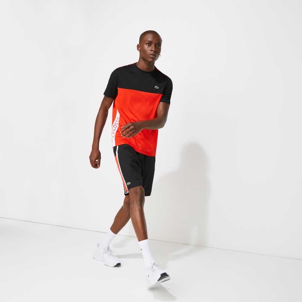 Lacoste SPORT Colorblock Panels Lightweight Shorts Black / Red / White | QKPG-98743