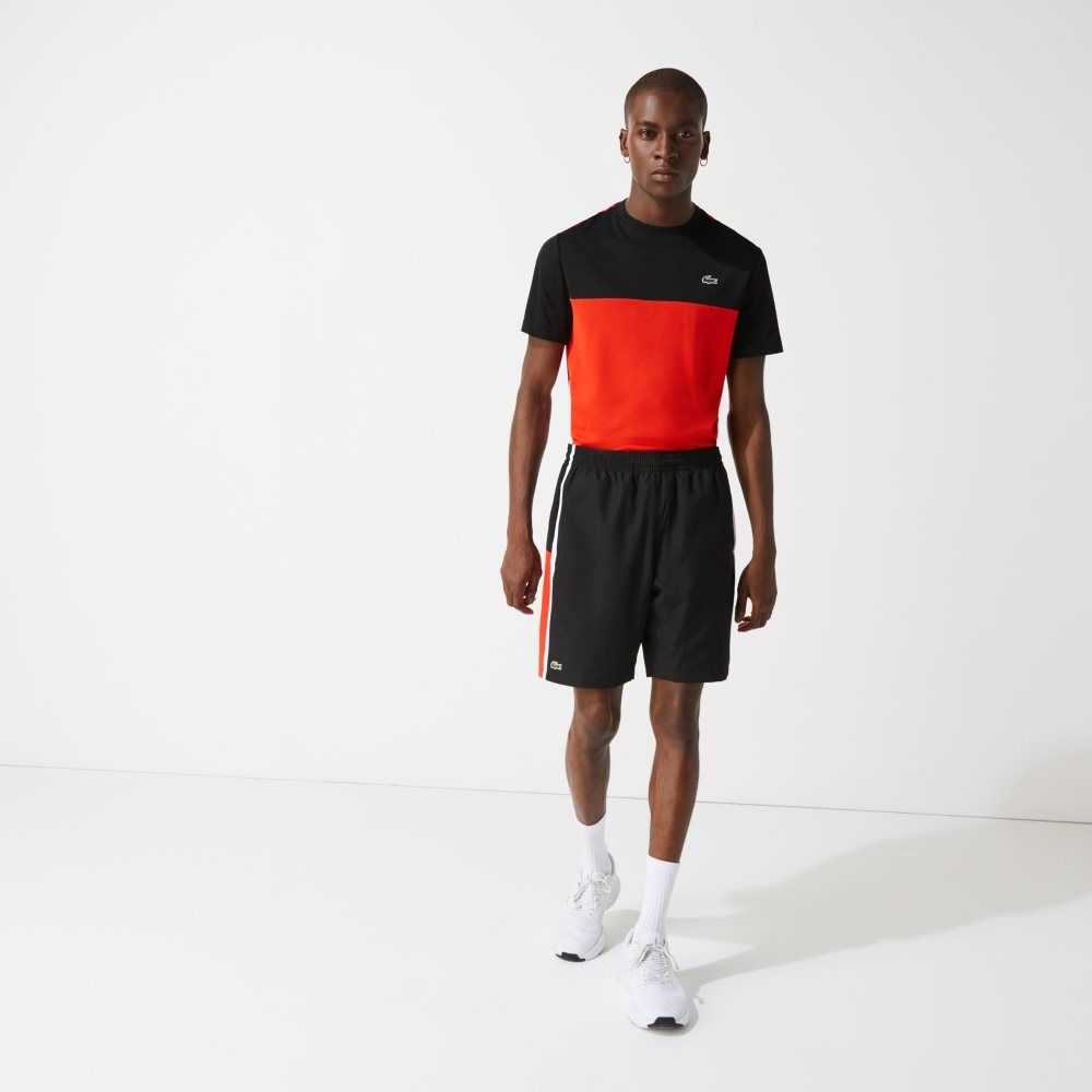 Lacoste SPORT Colorblock Panels Lightweight Shorts Black / Red / White | QKPG-98743