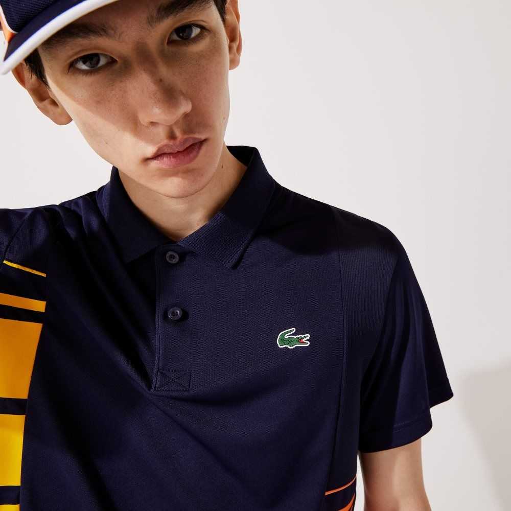 Lacoste SPORT Colorblock Pique And Mesh Polo Navy Blue / Yellow / Orange / White | IYRB-93068