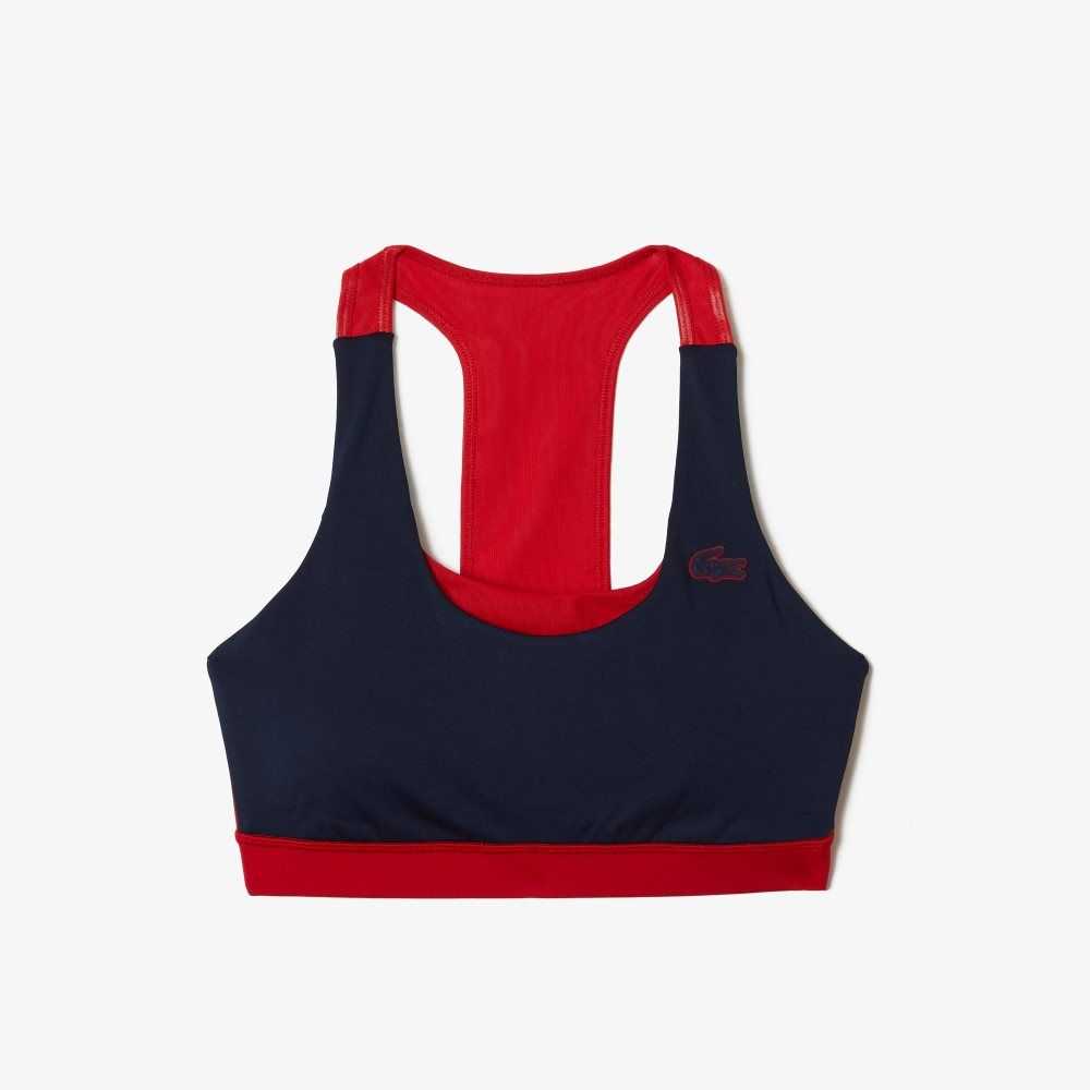Lacoste SPORT Colorblock Recycled Polyester Sports Bra Navy Blue / Red / Green | IWMH-71405