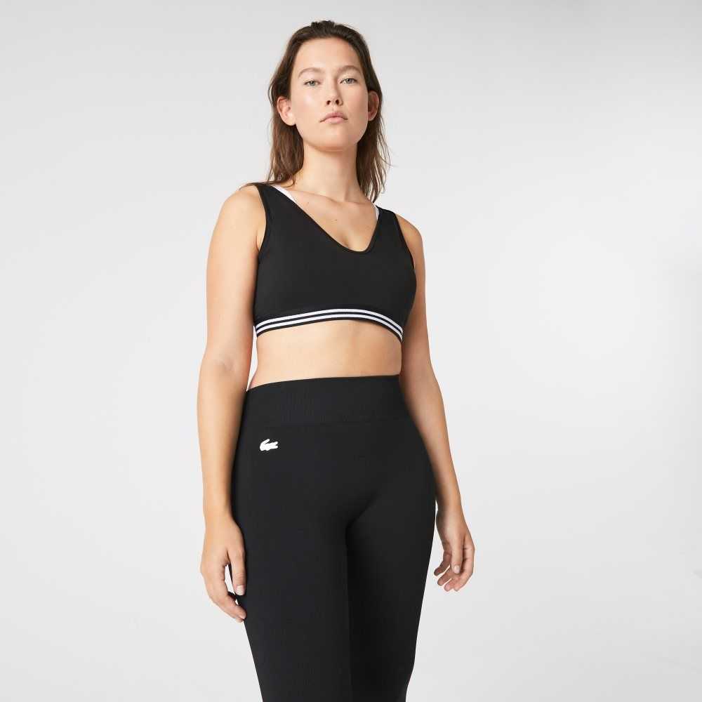 Lacoste SPORT Contrast Accents Sports Bra Black / White / Black | YXFU-57890