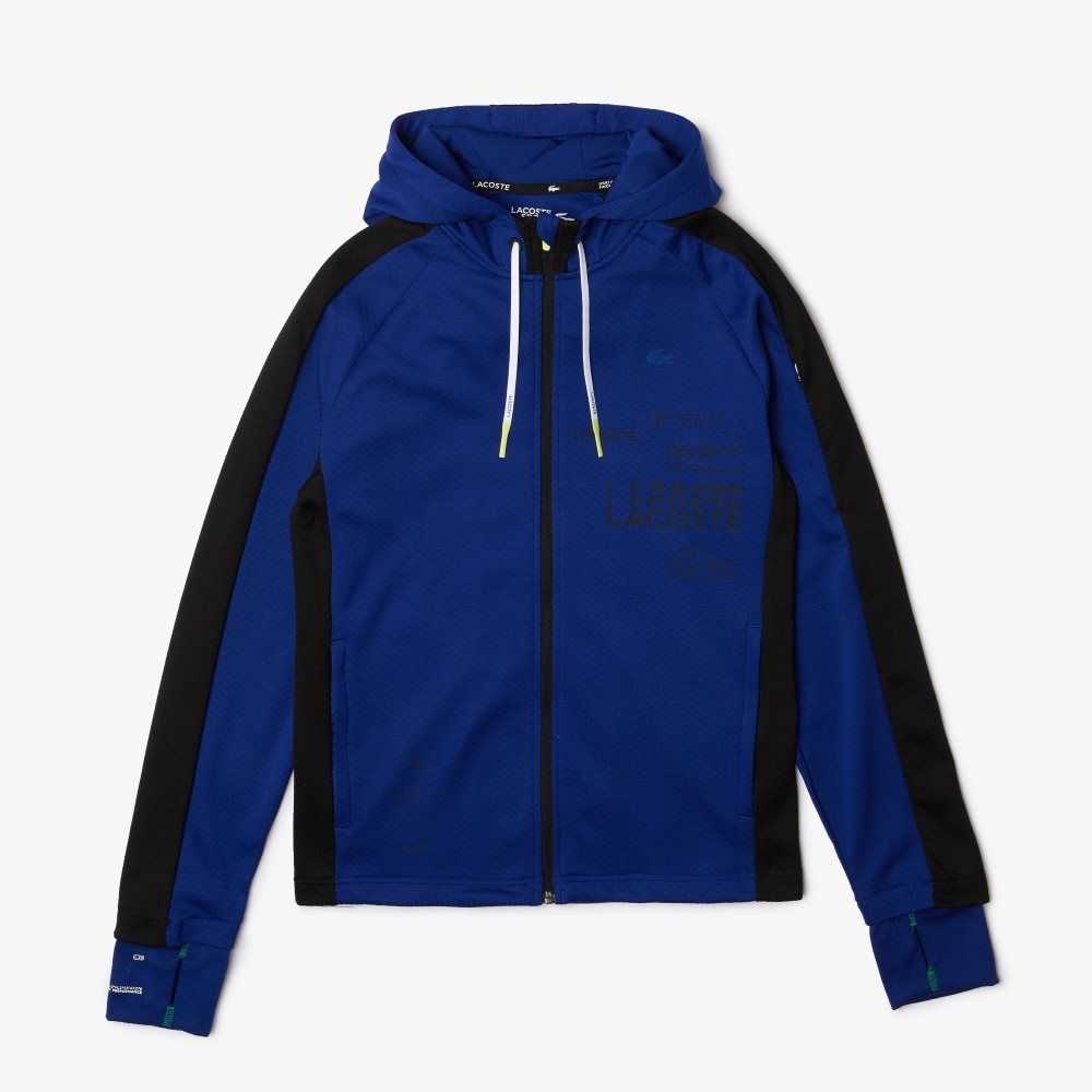 Lacoste SPORT Contrast Band Hooded Jacket Blue / Black / White | RBPJ-01375