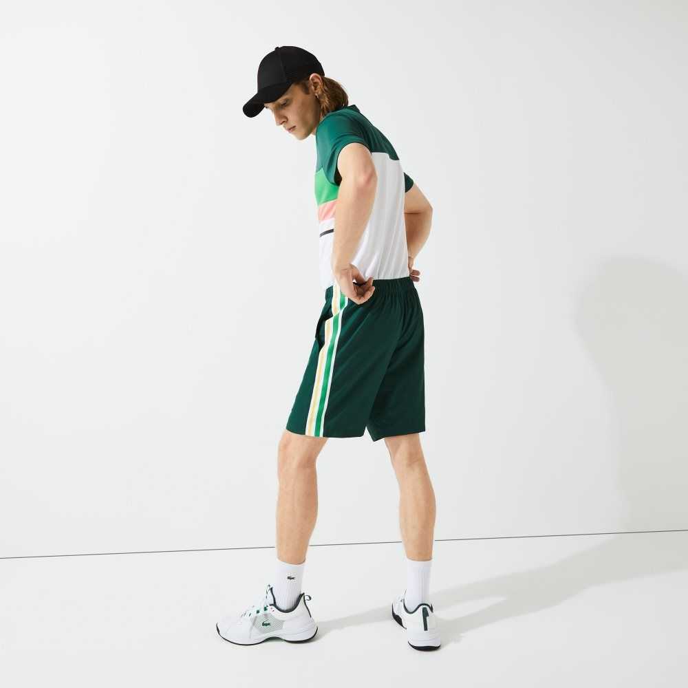 Lacoste SPORT Contrast Bands Lightweight Shorts Green / Yellow / White | UYPT-32701