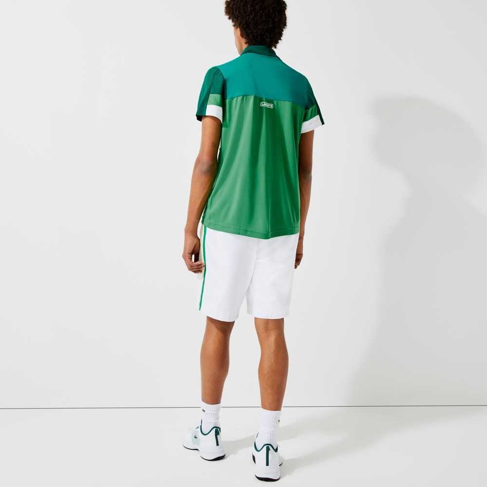 Lacoste SPORT Contrast Bands Lightweight Shorts White / Green / Yellow / White | WNIZ-97420