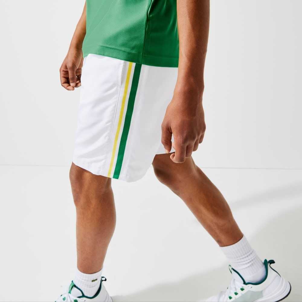 Lacoste SPORT Contrast Bands Lightweight Shorts White / Green / Yellow / White | WNIZ-97420