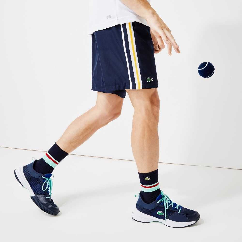 Lacoste SPORT Contrast Bands Lightweight Shorts Navy Blue / Yellow / White | XUJA-14807