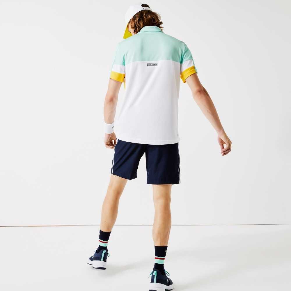 Lacoste SPORT Contrast Bands Lightweight Shorts Navy Blue / Yellow / White | XUJA-14807