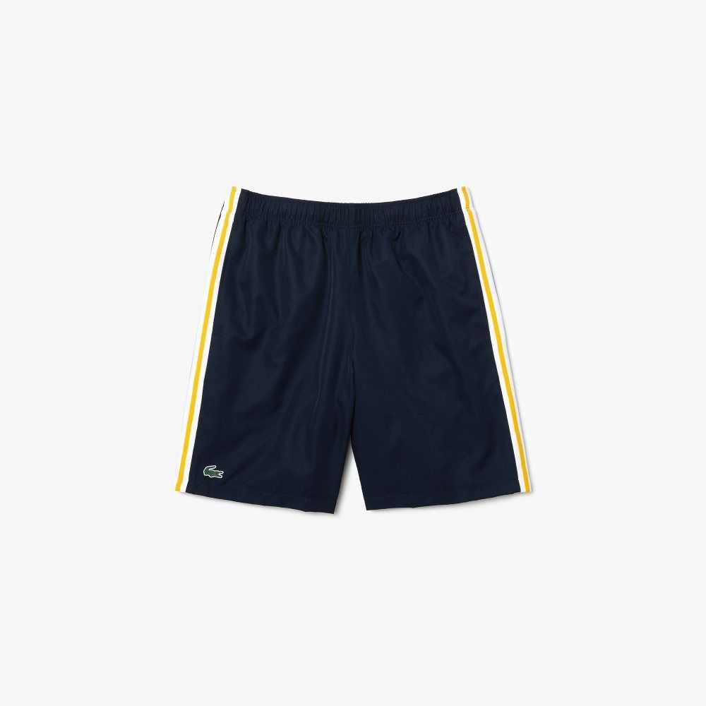 Lacoste SPORT Contrast Bands Lightweight Shorts Navy Blue / Yellow / White | XUJA-14807