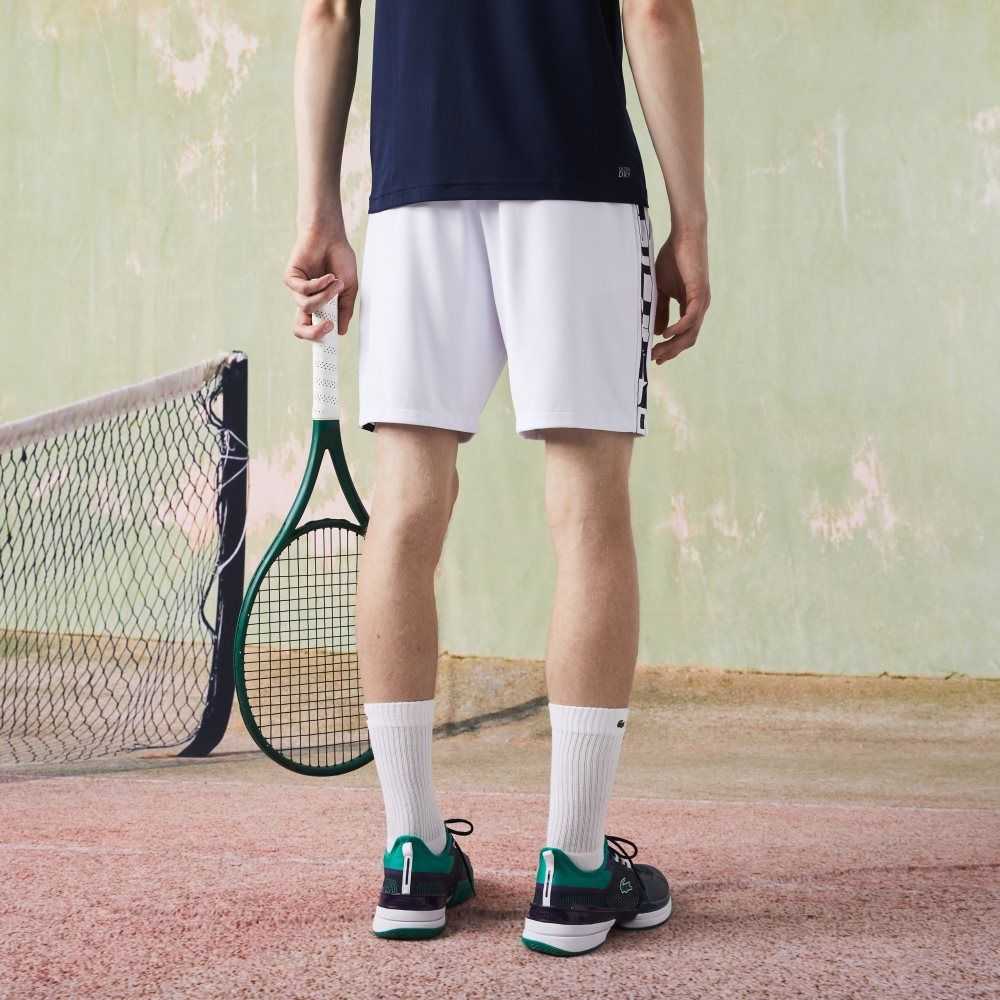 Lacoste SPORT Contrast Print Tennis Shorts White | FYSZ-08546