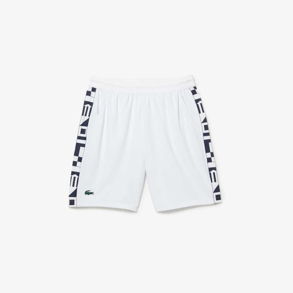 Lacoste SPORT Contrast Print Tennis Shorts White | FYSZ-08546