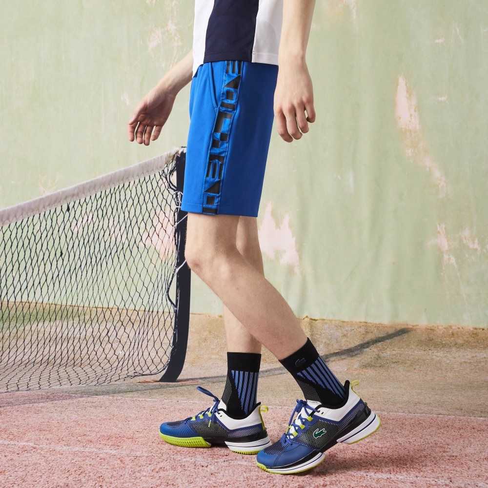 Lacoste SPORT Contrast Print Tennis Shorts Blue / Black | WQTM-08567