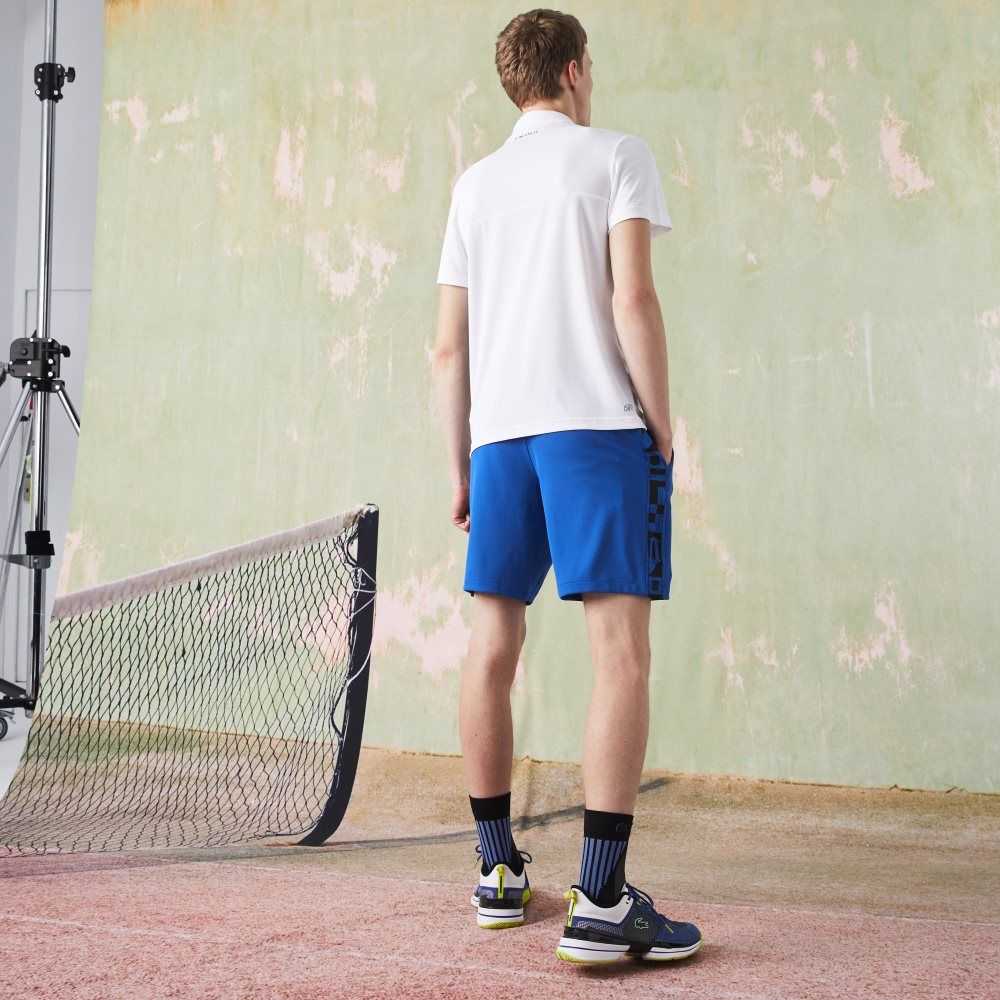 Lacoste SPORT Contrast Print Tennis Shorts Blue / Black | WQTM-08567
