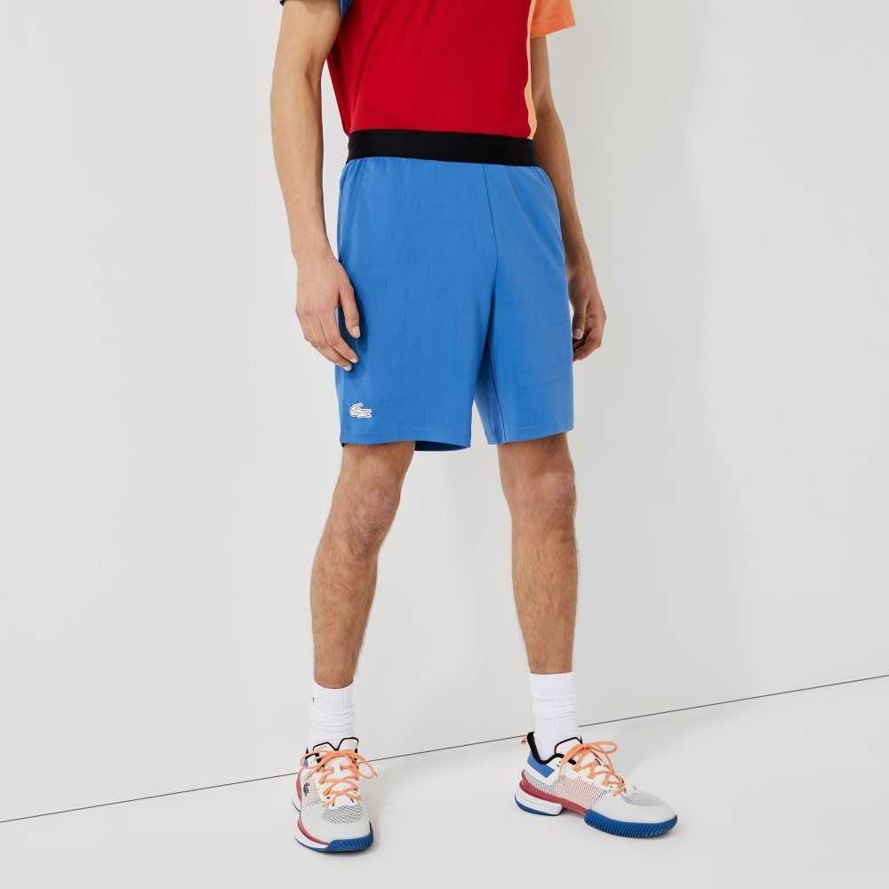 Lacoste SPORT Contrasting Elasticized Waist Jacquard Shorts Blue / Black / White | EQBK-95126