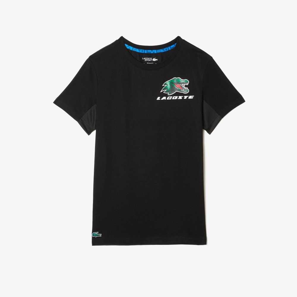 Lacoste SPORT Crocodile Print Tennis T-Shirt Black | XSGF-13742