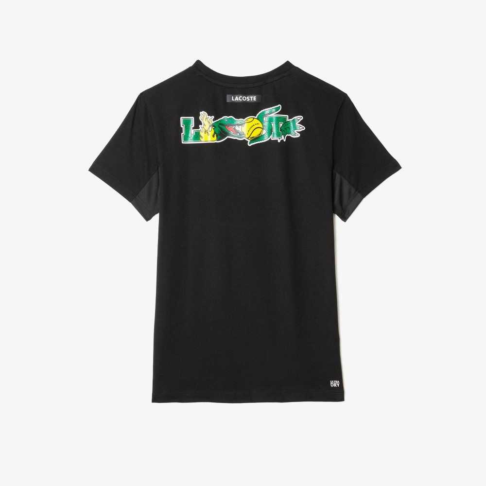 Lacoste SPORT Crocodile Print Tennis T-Shirt Black | XSGF-13742