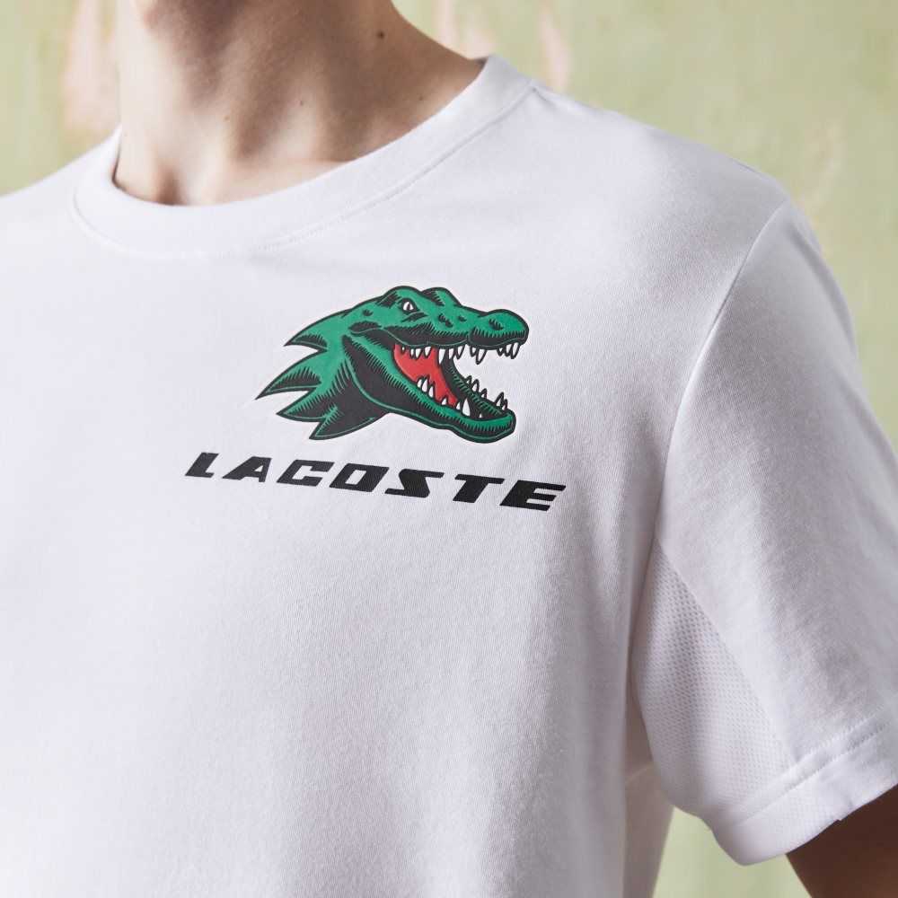 Lacoste SPORT Crocodile Print Tennis T-Shirt White | ZMQL-04689