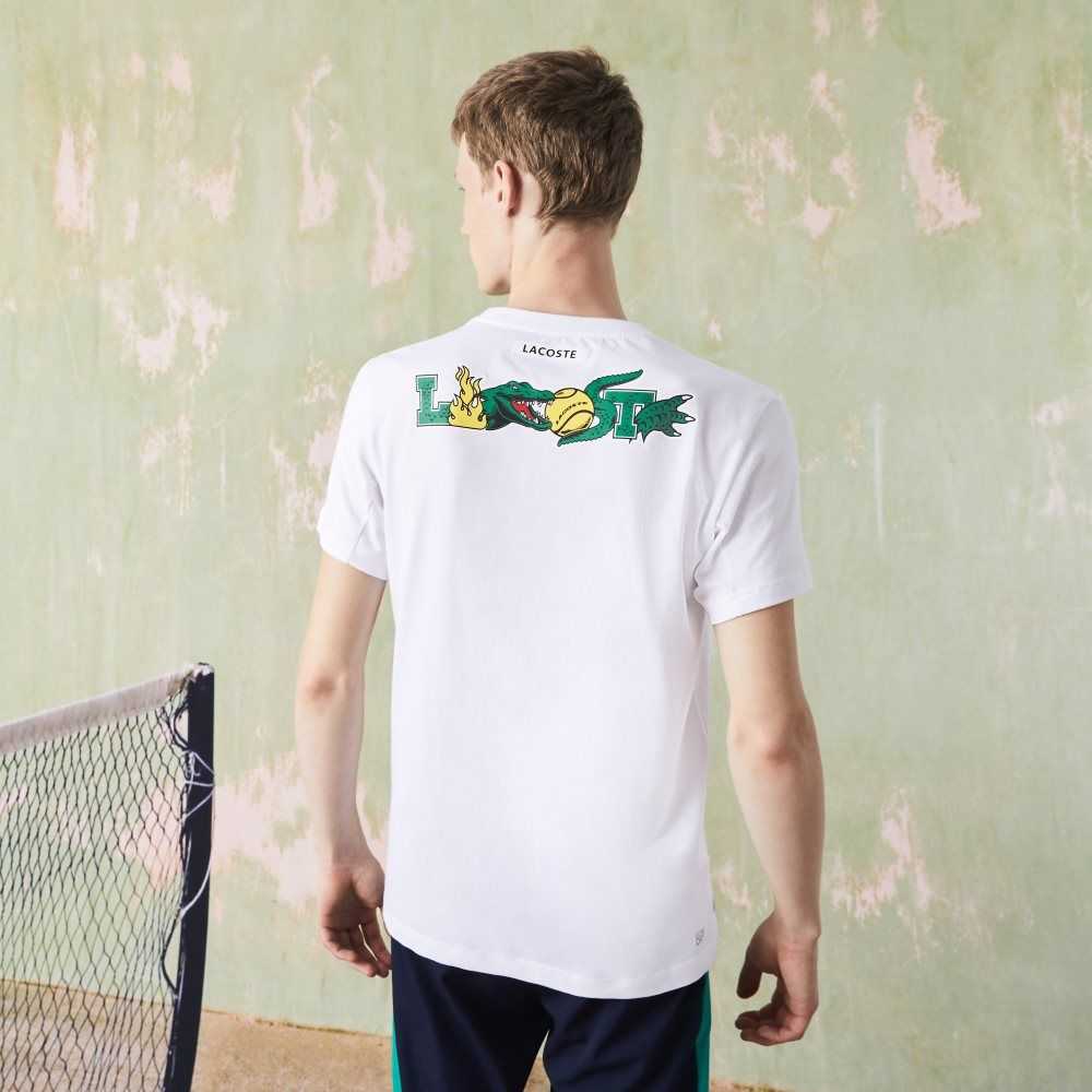 Lacoste SPORT Crocodile Print Tennis T-Shirt White | ZMQL-04689