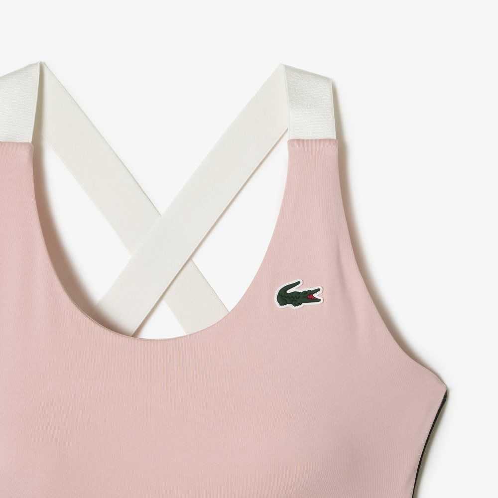 Lacoste SPORT Cross Strap Sports Bra Pink / Black / White | WZXH-27819