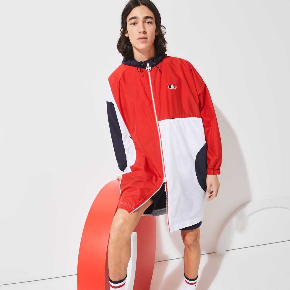 Lacoste SPORT French Sporting Spirit Edition Oversized Raincoat Navy Blue / Red / White | BINW-41768