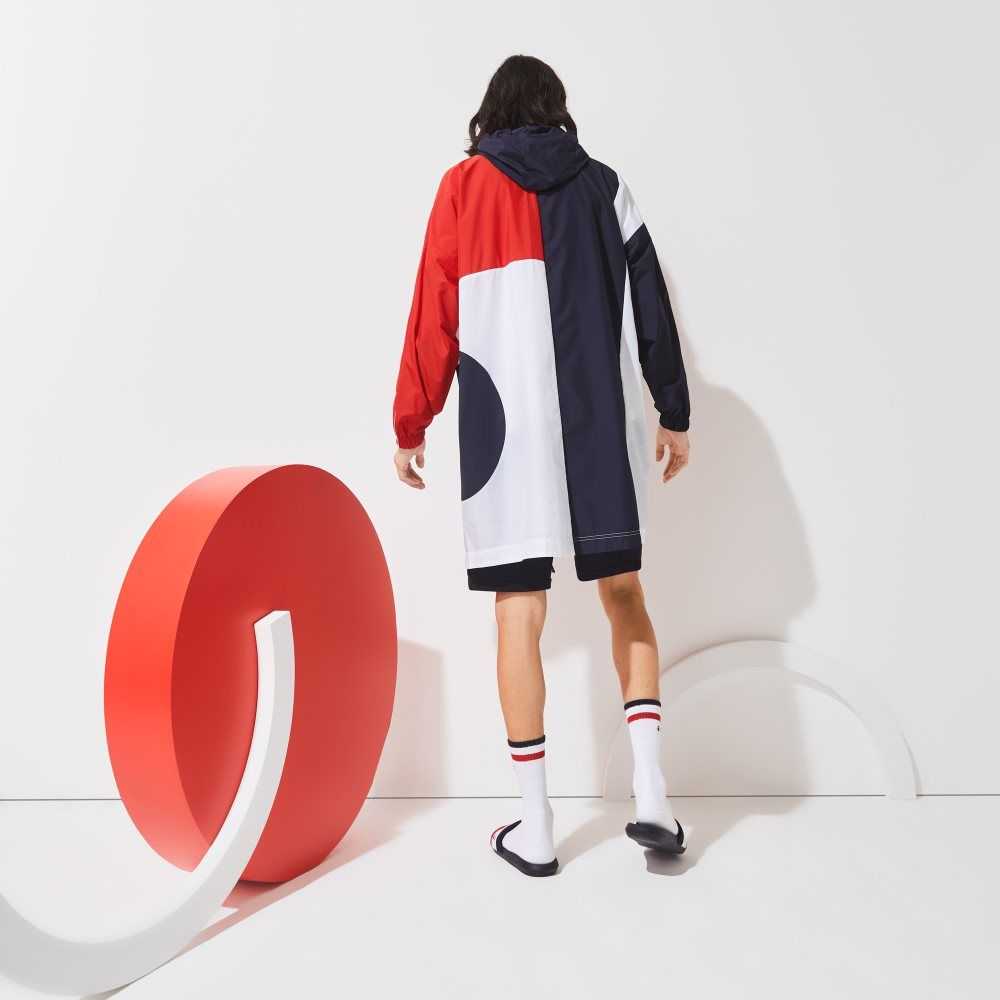 Lacoste SPORT French Sporting Spirit Edition Oversized Raincoat Navy Blue / Red / White | BINW-41768