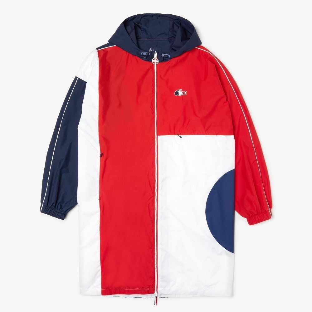 Lacoste SPORT French Sporting Spirit Edition Oversized Raincoat Navy Blue / Red / White | BINW-41768