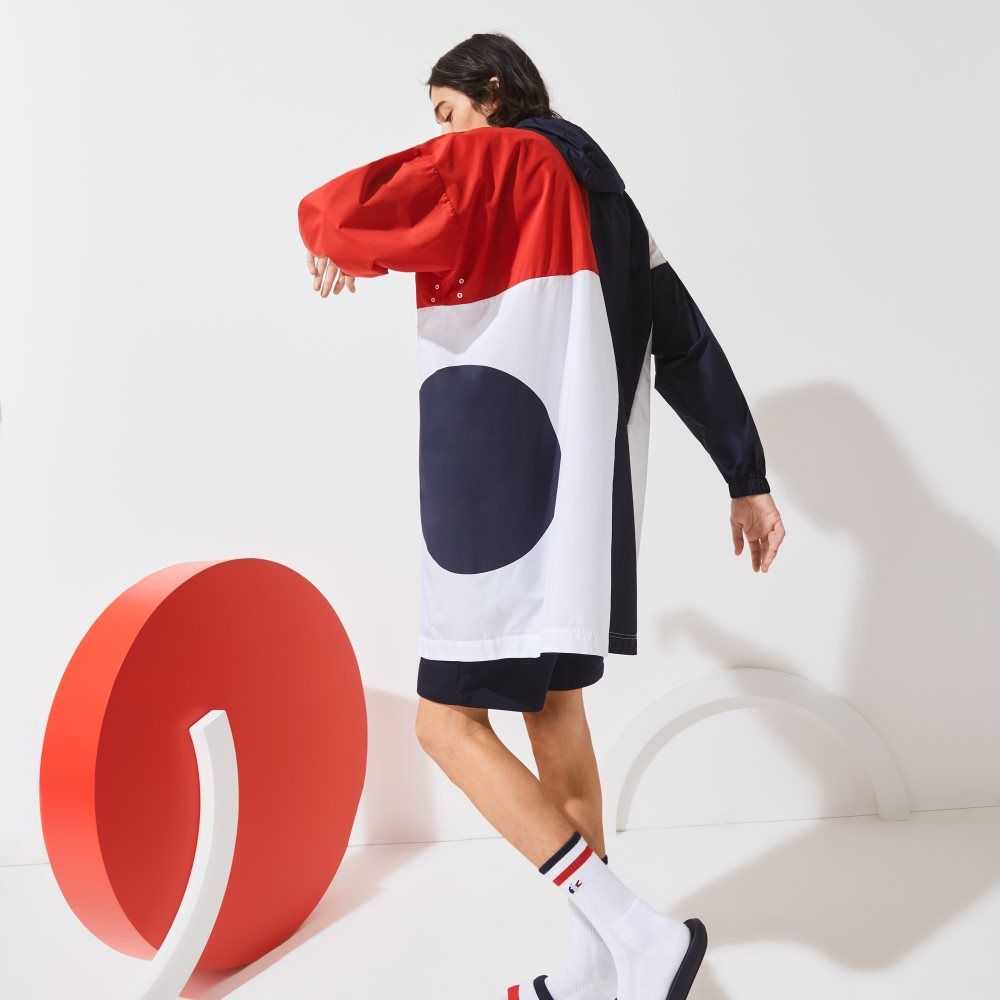 Lacoste SPORT French Sporting Spirit Edition Oversized Raincoat Navy Blue / Red / White | BINW-41768